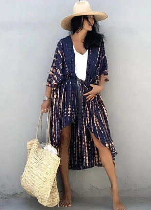 Copricostume da spiaggia da donna con apertura sul davanti, maxi cardigan, kimono, costume da bagno con cinture platinumshop