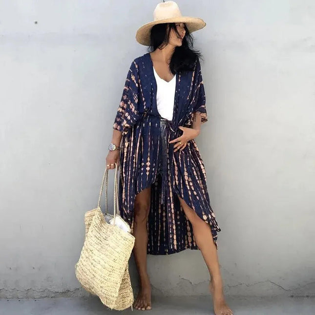 Copricostume da spiaggia da donna con apertura sul davanti, maxi cardigan, kimono, costume da bagno con cinture platinumshop