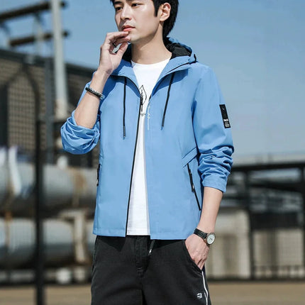 Casual Hooded Men's Jacket Youth Outerwear Spring Autumn New Style Korean Version Anti-Wrinkle Wear-Resistant Windproof Polye...