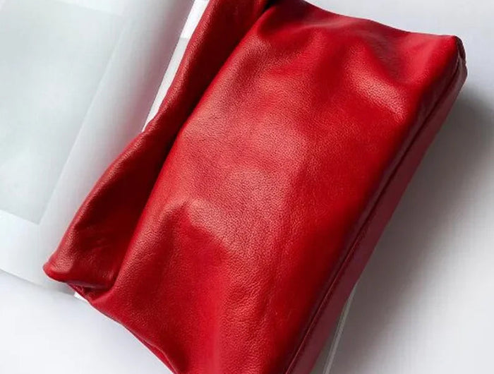 Personality roll-edge leather bag  lazy casual leather soft bag  Phone Women High Quality holding red large bag luxury designer PlatiNum