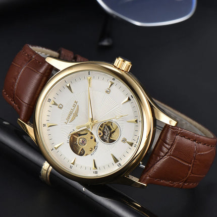 LONGLUX Automatic Watch Elegant Style Wholesale Mechanical Wristwatches Skeleton Rome Waterproof Mens Watch Men Gift