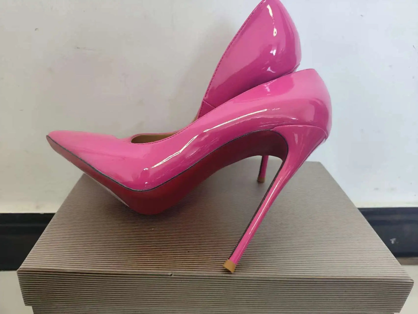 Sizes 48 Classic Style Women Patent Pointed Toe Slip On 12cm High Heel Shoes Elegant Ladies Plain Stiletto Pumps Black Red White