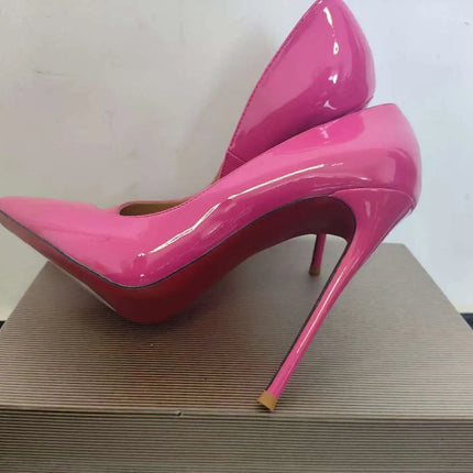 Taglie 48 Scarpe da donna stile classico in vernice con punta a punta Slip On 12 cm Scarpe con tacco alto da donna eleganti Décolleté a spillo semplici Nero Rosso Bianco