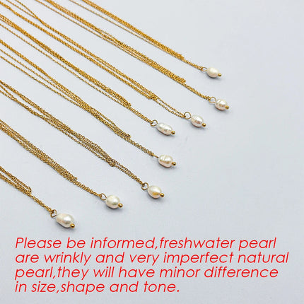 eManco Minimalist Freshwater Pearl Necklace Women Girls 14K Gold Plated Stainless Steel Double Layer Necklace Wedding Jewelry PlatiNum