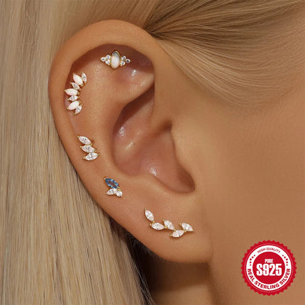 CANNER 1PC 925 Sterling Silver Crown Horse Eye Zircon Heart Flat Head Cartilage Piercing Stud Earring For Women Claasic Earring PlatiNum