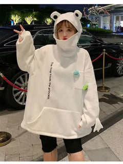 Y2K Autumn Winter Unisex Cartoon Frog Fleece Hoodies Loverly Zipper Loose Warm Sweatshirt Full Sleeve Harajuku Hooded Jackets