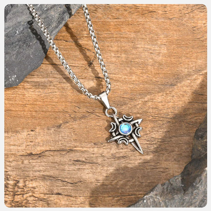 Vnox Witches Knot Moon Star Collane con ciondolo Orecchini per uomo Donna, set di gioielli con collare in pietra di luna con nodo celtico in acciaio inossidabile platinumshop