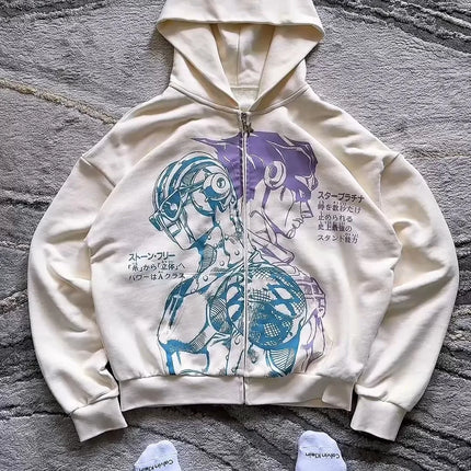 Jojo Bizarre Adventure Star Design Hoodies Women Men Zip Anime Hoodie Harajuku Streetwear Sweatshirt Y2k Men Clothing