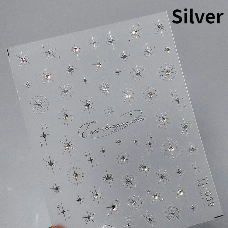 Punk Glitter Powder Blue Pink Star Charm Laser Silver Gold Starlight Rhinestones Moon DIY Nail Art Stickers Manicure Tool Decals