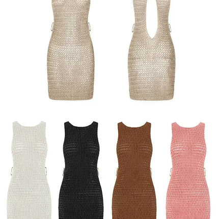 2024 Estate Sexy Un Collo Cut-Out Cerchio Decorazione Corsetto Sottile Spiaggia Mini Vestito Delle Donne Mare Beachwear Costumi da Bagno Cover Up A2796 platinumshop