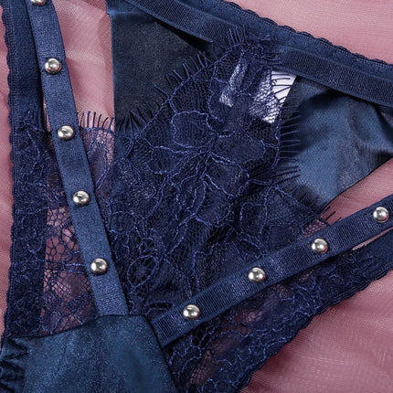 Toucheart Erotic Lingerie Lace See-through Bow Knot Decor Patchwork Body Shaping Hollow Intimate Women Flirt Hot Underwear Set