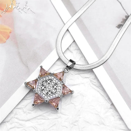 Gerusalemme crociato croce Magen stella di David collana per donna uomo zircone in acciaio inox Hexagram collane gioielli NTPS05 PlatiNum