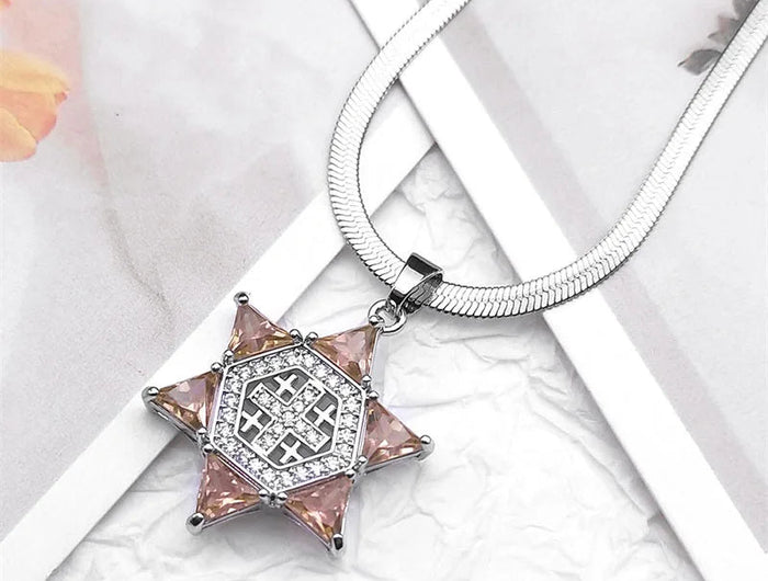 Gerusalemme crociato croce Magen stella di David collana per donna uomo zircone in acciaio inox Hexagram collane gioielli NTPS05 PlatiNum