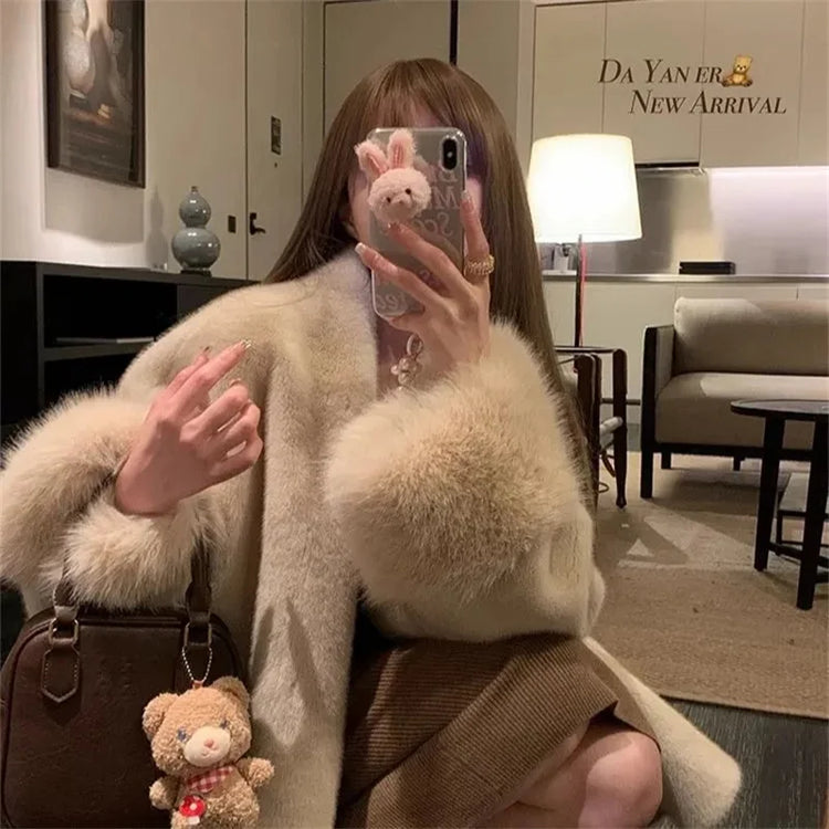 2026 Imported Velvet Mink Fur Coat With Mink Fur Collar,Temperament  Medium Length Fur Jacket Women