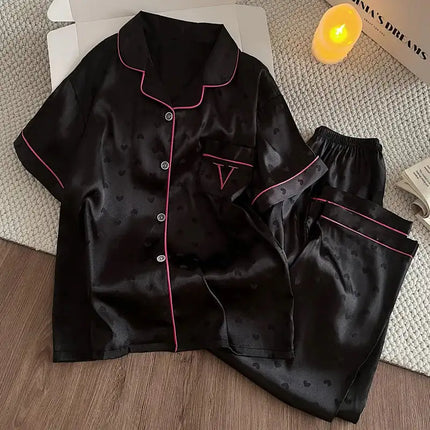 Pigiama floreale da donna della nuova estate Ragazze Estate Piccoli pantaloni freschi a maniche corte Abito da casa in raso di seta ghiacciata Foto reali platinumshop