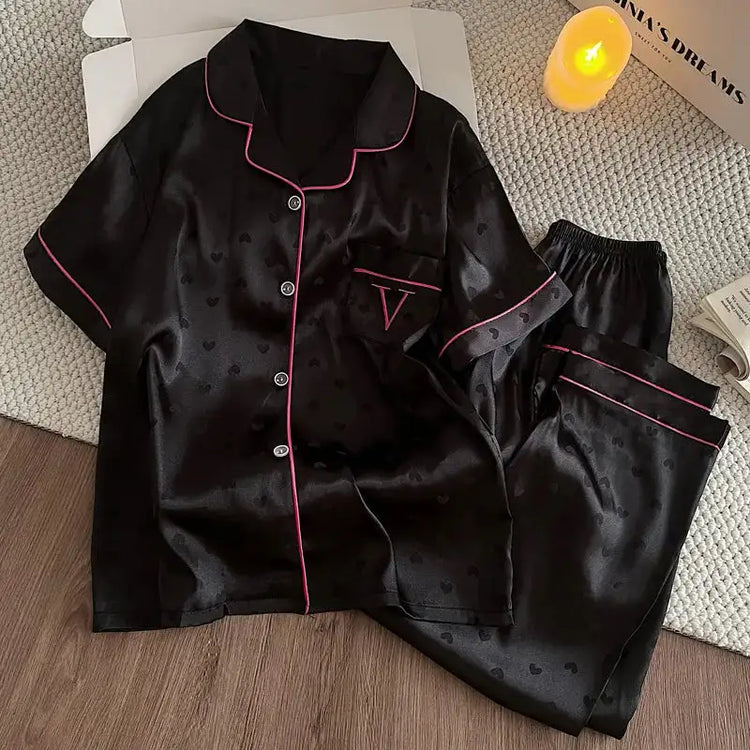Pigiama floreale da donna della nuova estate Ragazze Estate Piccoli pantaloni freschi a maniche corte Abito da casa in raso di seta ghiacciata Foto reali platinumshop