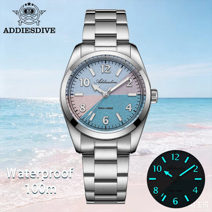 ADDIESDIVE Watch Men 2026 New 36mm Quartz Wristwatch AD2555 Sapphire 100m Waterproof BGW9 Luminous 316L Stainless Steel Watches