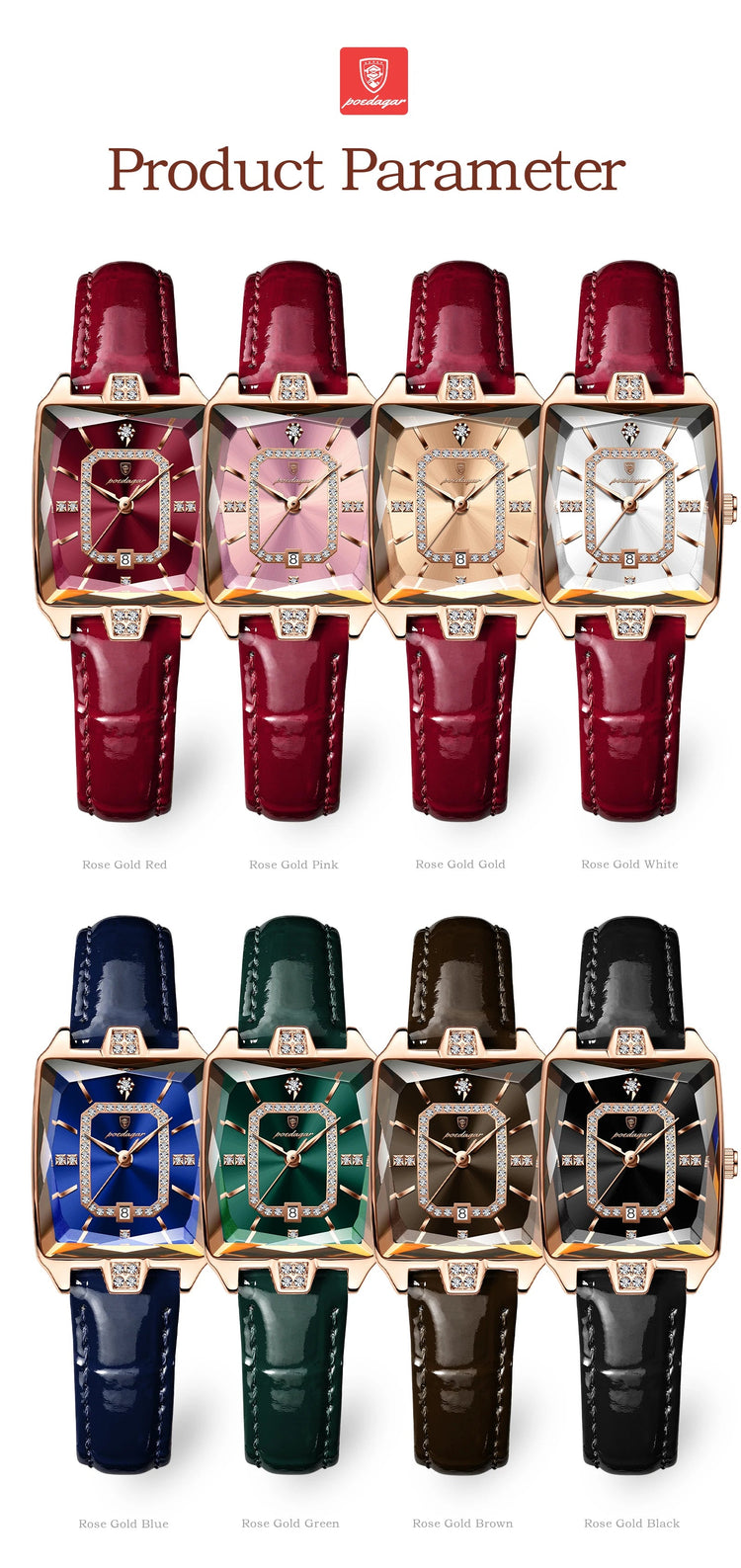 POEDAGAR Rettangolo Orologi da donna di lusso Impermeabile Data Orologio da donna in pelle Elegante orologio da polso da donna al quarzo moda Reloj regalo platinumshop