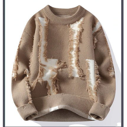 Ripped Sweater Men's Loose Crew Neck Knit Bottom Shirt Handsome Autumn Clothes on The Fashion  Sweater Pullover Sweater