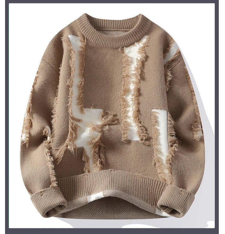 Ripped Sweater Men's Loose Crew Neck Knit Bottom Shirt Handsome Autumn Clothes on The Fashion  Sweater Pullover Sweater