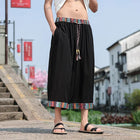 Pantaloncini kimono giapponese Costume da samurai in lino da uomo Ukiyo-e Cintura con stampa Pantaloni a gamba larga Retro Haori Pantaloni casual larghi Harajuku da uomo