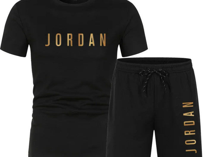 Summer Fashion Trendy Casual Sports Two Piece Set Youth Men's Short sleeved T-shirt+Shorts Set PlatiNum