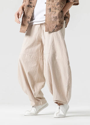 Pantaloni autunnali da uomo stile giapponese comodi pantaloni di lino in cotone maschio casual allentato retrò Harajuku pantaloni a gamba larga da uomo