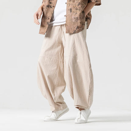 Pantaloni autunnali da uomo stile giapponese comodi pantaloni di lino in cotone maschio casual allentato retrò Harajuku pantaloni a gamba larga da uomo