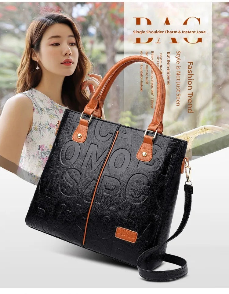Ladies Large Capacity Leather Shoulder Bag 2025 New Style Urban Simple Tote Bag Women's Single Shoulder Bag Daily Match PlatiNum