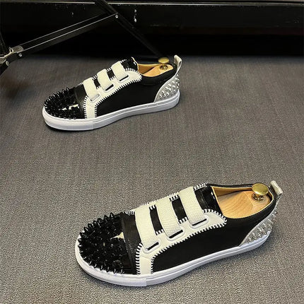 Sneaker Casual Men Designer Rivet Board Shoes Fashion Split Leather Upper Flat Platform White Shoes High Top Nightclub Shoes