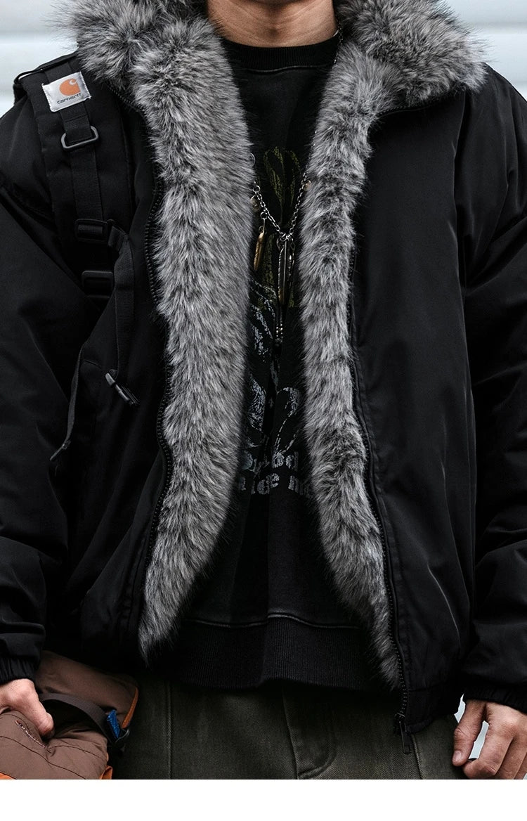 Mens Korean Streetwear Thick Warm Jacket Winter Fleece Lined Fur Collar High Quality Cold Proof Heavyweight Outdoor Thermal Coat