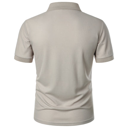 Men's Casual Short Sleeve Button-Up Lapel Solid Color T-Shirt