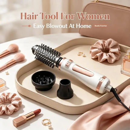 3-in-1 800W Rotating Hot Air Brush Hair Dryer Volumizer Adjustable Temperature Auto Rotation Styling Brush