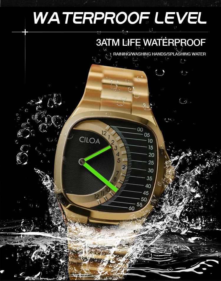 CILOA retro square watch men's light luxury gift 2025 new stainless steel strap gold waterproof men quartz watch brand authentic