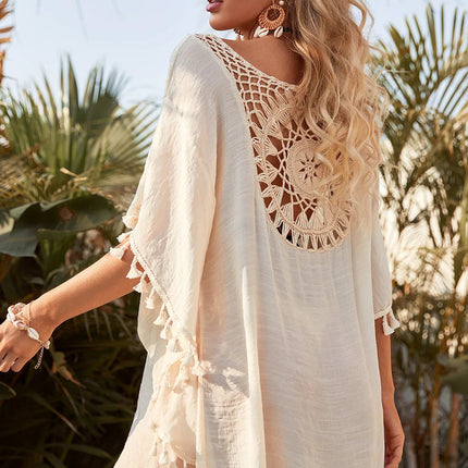Grembiule da spiaggia allentato da donna con spalle scoperte, casual, per le vacanze, stile sexy, con nappa ritagliata, grembiule da spiaggia estivo da donna platinumshop