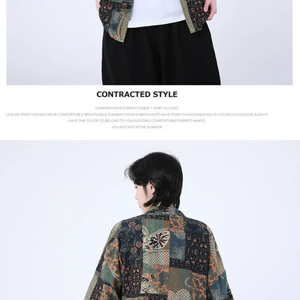 Camicie Uomo Yukata Cosplay Kimono Giapponese Retrò, Camicie Etniche Stampate da Uomo, Camicie in Lino Moda Donna, Blusa Oversize Haori