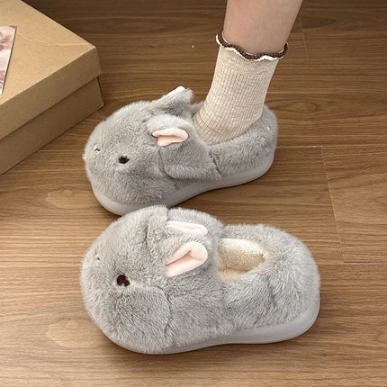 New Cute 3D Rabbit Furry Slippers Women Winter Warm Plush Closed Back House Shoes Non Slip Bunny Indoor Flip Flops Home Slipper