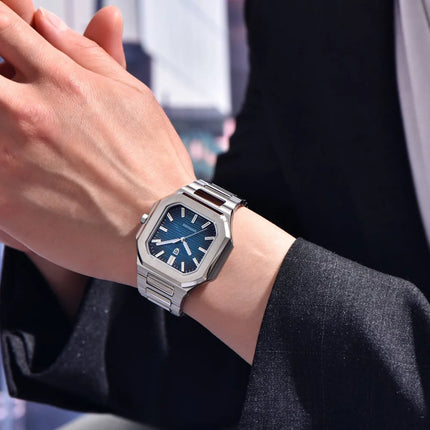 PAGANI DESIGN 37MM Orologio al Quarzo di Alta Gamma, Quadrato, Semplice ed Elegante, con Cristallo Zaffiro, Cassa in Acciaio Inossidabile, Regalo per Uomo