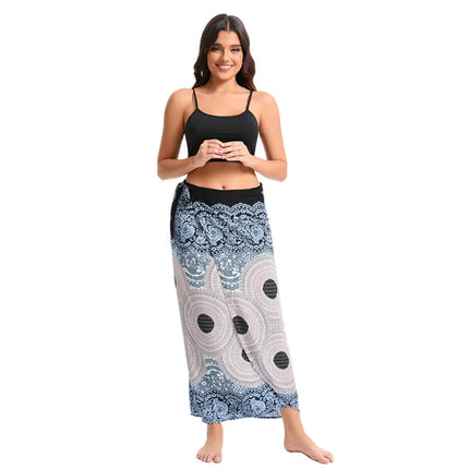 Abito da donna Boho Maxi Wrap Gonna lunga con allacciatura Abito da spiaggia Copricostume Abito vintage bohémien regolabile a vita alta in rayon platinumshop