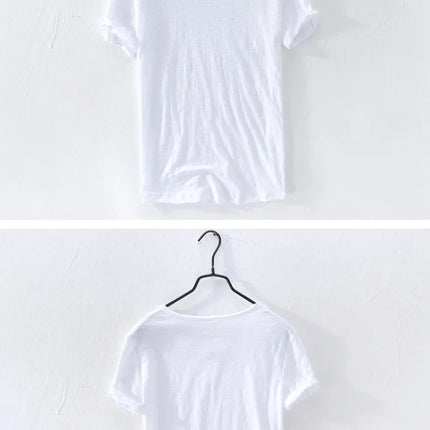 Retro Raw Edge T-Shirt for Men, 100% Cotton, Lightweight,Breathable,Slim-fit, Monochromatic, O-Neck, Casual Basic Top PlatiNum