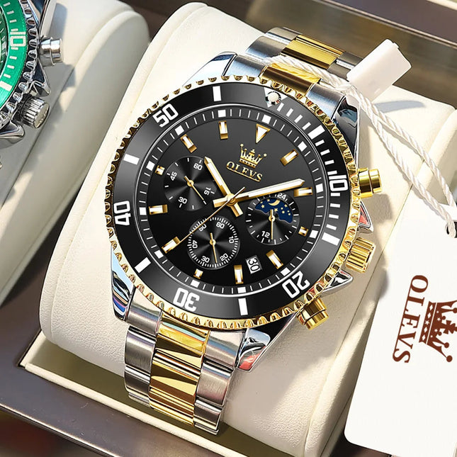 OLEVS Orologi da uomo Orologio di lusso delle migliori marche da uomo Cronografo originale impermeabile in acciaio inossidabile Fasi lunari Data Quadrante Rota platinumshop