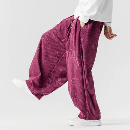 Pantaloni a gamba larga in velluto a coste da uomo in stile giapponese pantaloni larghi casual da uomo spessi e caldi pantaloni a lanterna Hip Hop streetwear taglie forti 5XL