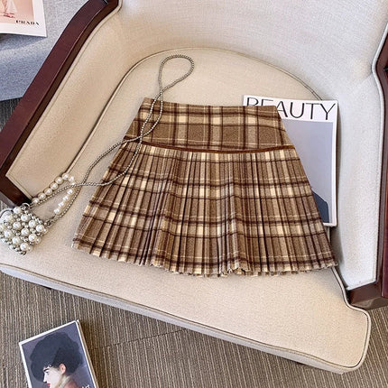 Plaid Pleated Mini Skirt Thick Wool Short Skirt High Waist Box-pleat Miniskirt for Women Teen-girl Preppy Style Outfit PlatiNum