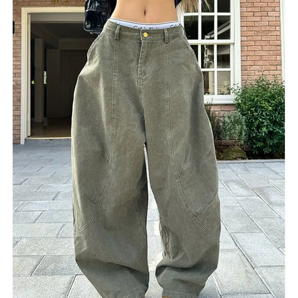 HOUZHOU Y2K Vintage Wash Donna Cargo Jeans Harajuku Scimitar Gamba larga Pantaloni in denim retrò americani Pantaloni larghi Gyaru Streetwear
