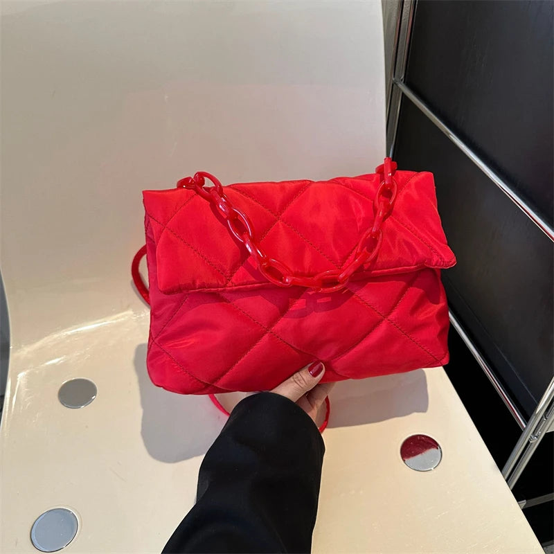 Yogodlns Large Capacity Crossbody Square Bags Casual Chain Women Underarm Bags Fashion Quilted All-match Winter Simple Shopping
