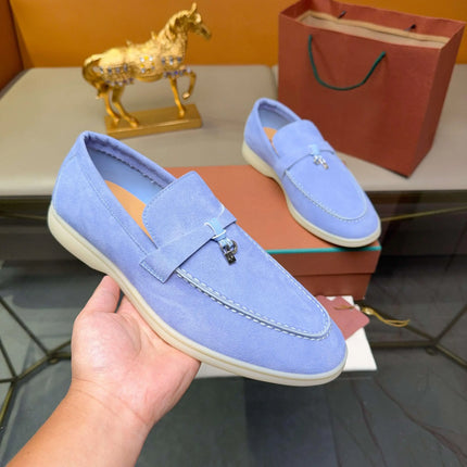Mocassini da uomo in pelle scamosciata, mocassini classici slip-on con fibbia in metallo, suola morbida antiscivolo, calzature casual leggere per camminare, comode scarpe casual da lavoro per l'ufficio, la guida e l'uso quoti