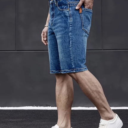 Wthinlee Nuovi Jeans da Uomo Business Casual Elasticizzati Moda Classica Blu Nero Pantaloncini Estivi in Denim da Uomo Lunghezza al Ginocchio