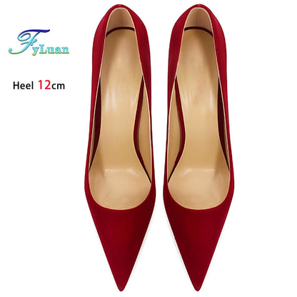 Wine Red High Heels 12cm 10cm 8cm Women Shoes Thin Heels Pointed Head Ladies Pumps Shallow Mouth Stiletto Party Large Size Shoes
