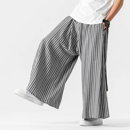 Pantaloni Larghi a Righe da Uomo in Cotone e Lino, Comodi e Traspiranti, Stile Retrò, Moda Casual, Pantaloni Jogger in Stile Nepal