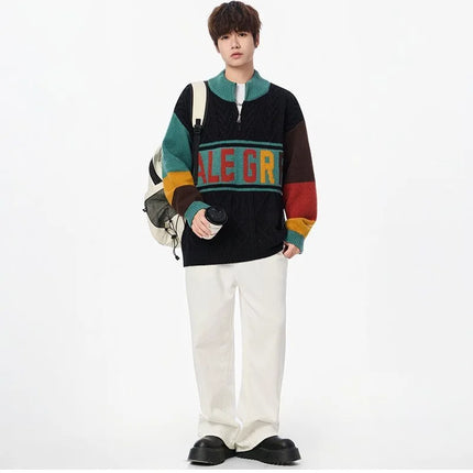 Autumn/winter Fashion Trend Retro Sports Thickened Warm Knitted Sweater Men's Loose Comfortable Large Size High Quality Sweater